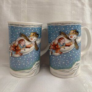 Royal Doulton Snowman Mug Walking In The Air Set of 2 Vintage